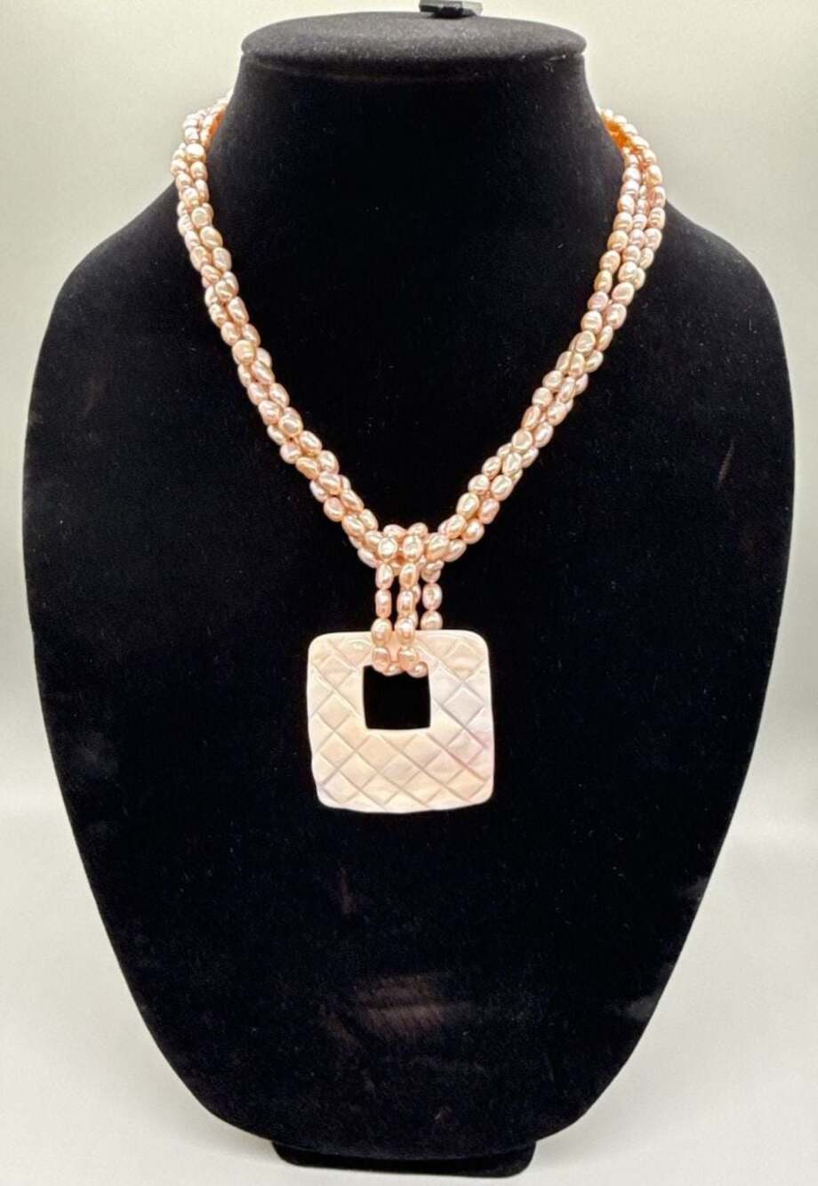 Honora Pink Freshwater Pearl Necklace w/ Quilted MOP Removable Pendant NWT VTG